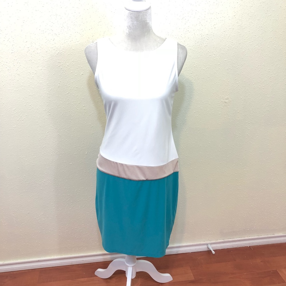 Prelude White & Teal Colorblock Dress